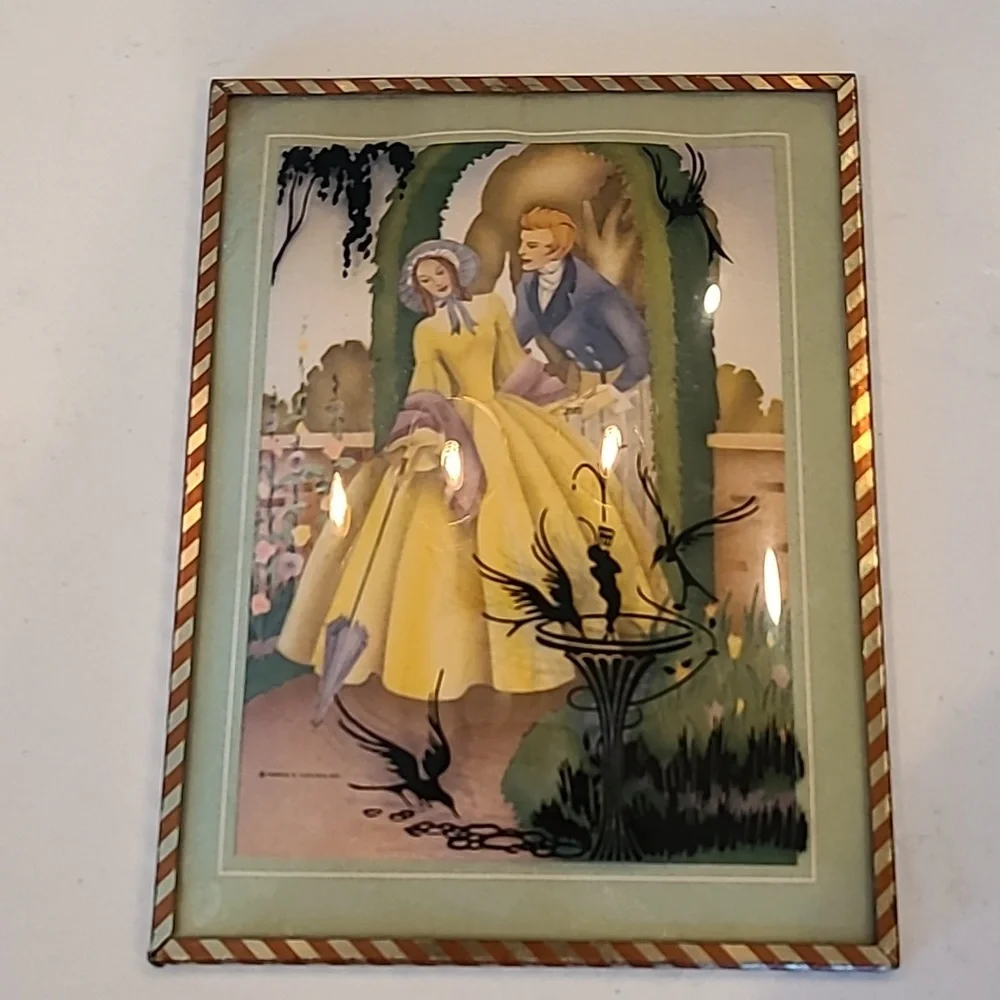 Antique Vintage Silhouette BUBBLE Glass FRAME Southern Belle LOVE Man Wo…